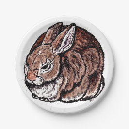 Bruin Bunny Rabbit Natuur Pen Inkt Animal Drawing Papieren Bordje