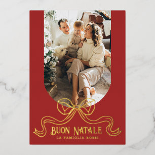 Bruin Buon Natale Eenvoudige Moderne Coquette Bow Folie Feestdagenkaart