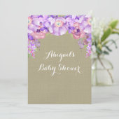 Bruin Burlap Paarse Waterverf Flowers Baby shower Kaart (Staand voorkant)