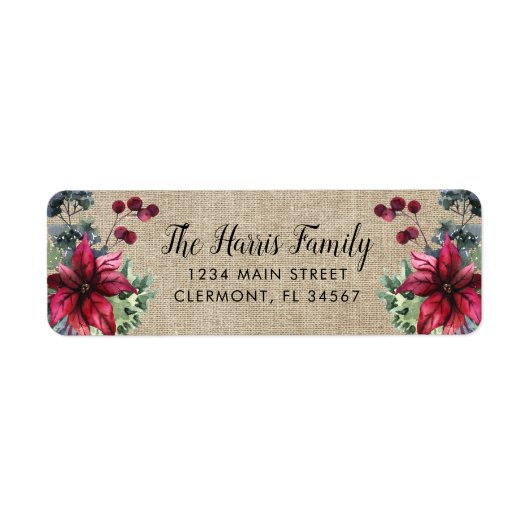 Bruin Burlap Red Poinsettia Holly berries Label (Voorkant)