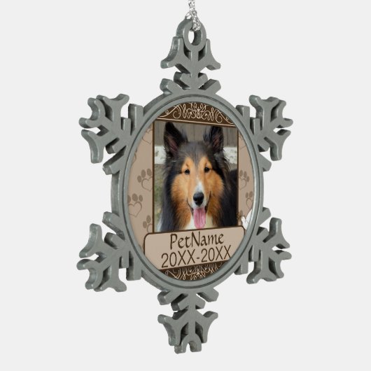 Bruin Calligrafen zwemt op maat Tin Sneeuwvlok Ornament (Links)