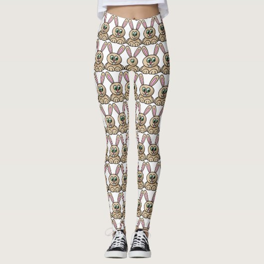 Bruin Cartoon Konijn Tekenpatroon Leggings (Voorkant)