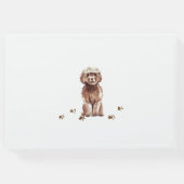 Bruin Cavapoo puppy huisdier Bruiloft Kalligrafie Gastenboek (Achterkant)