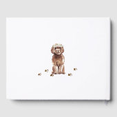 Bruin Cavapoo puppy huisdier Bruiloft Kalligrafie Gastenboek (Achterkant)