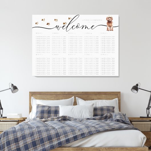 Bruin Cavapoo puppy Welkom Zittafel Nummers Canvas Afdruk (Insitu (Slaapkamer))