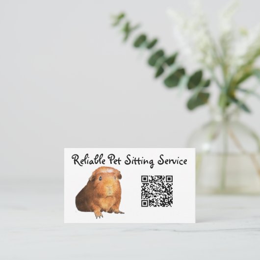 Bruin cavia foto & QR Code Pet Care Visitekaartje (Staand voorkant)