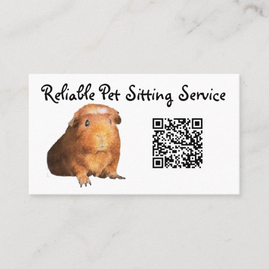 Bruin cavia foto & QR Code Pet Care Visitekaartje (Voorkant)