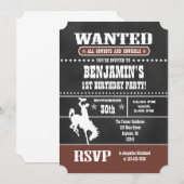 Bruin Chalkboard Cowboy Birthday Uitnodiging (Voorkant / Achterkant)