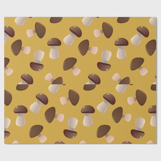 Bruin Champignonpatroon op Mosterdgeel Cadeaupapier (Vlak)