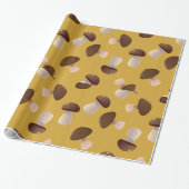 Bruin Champignonpatroon op Mosterdgeel Cadeaupapier (Uitgerold)