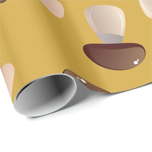 Bruin Champignonpatroon op Mosterdgeel Cadeaupapier (Rol Hoek)