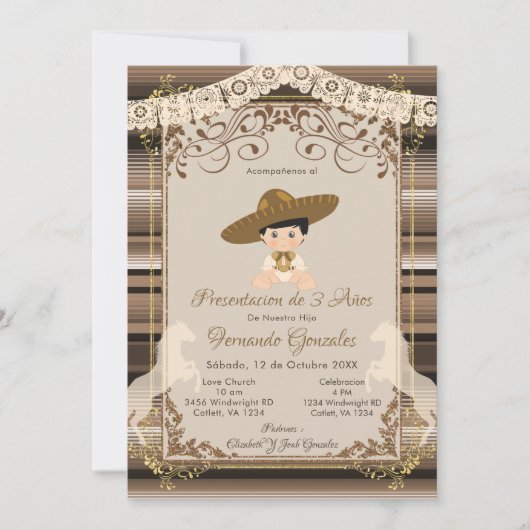 Bruin Charro Mexican Tres Anos Boy Kaart (Voorkant)