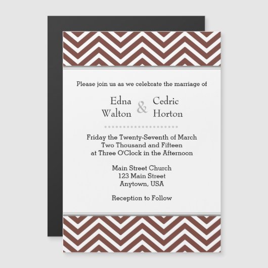 Bruin Chevron Magnetic Wedding Invitation Magnetische Uitnodiging (Voorkant / Achterkant)