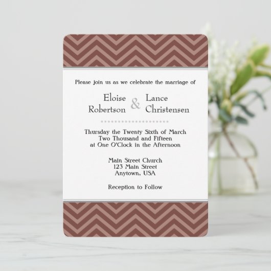 Bruin Chevron Wedding Invitations Kaart (Staand voorkant)