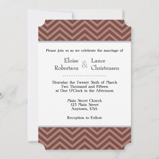 Bruin Chevron Wedding Invitations Kaart (Voorkant)