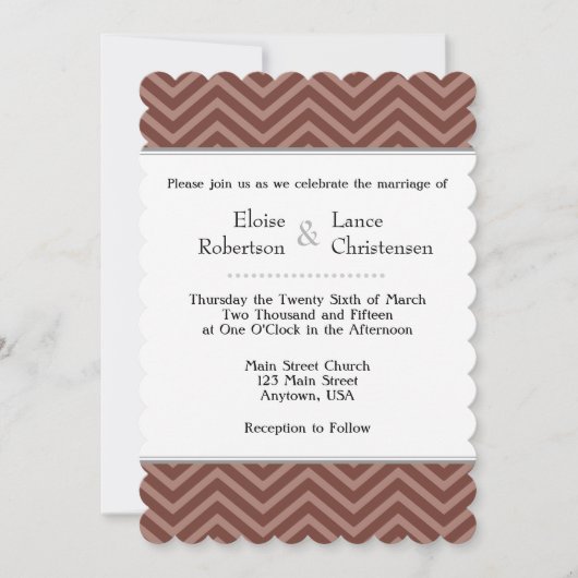 Bruin Chevron Wedding Invitations Kaart (Voorkant)
