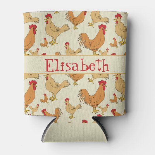 Bruin Chicken Design Personaliseert Blikjeskoeler (Voorkant)