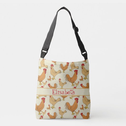 Bruin Chicken Design Personaliseert Crossbody Tas (Voorkant)