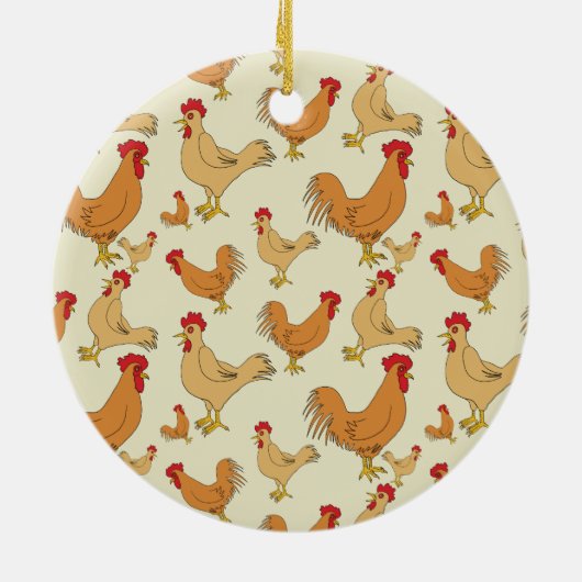 Bruin Chicken Design Personaliseert Keramisch Ornament (Achterkant)