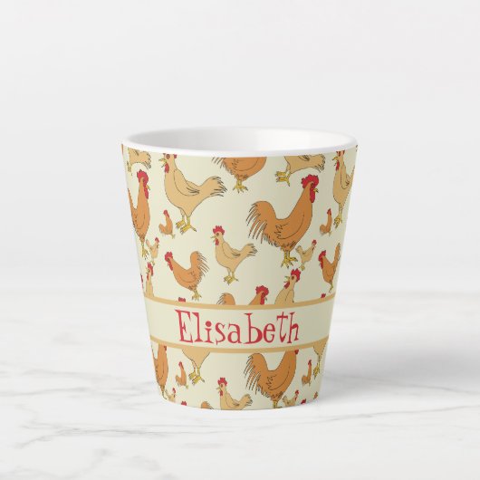 Bruin Chicken Design Personaliseert Latte Mok (Voorkant)