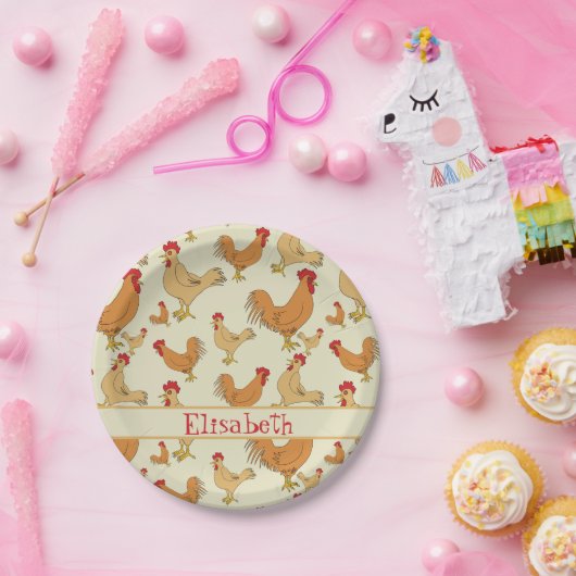 Bruin Chicken Design Personaliseert Papieren Bordje (Feest)
