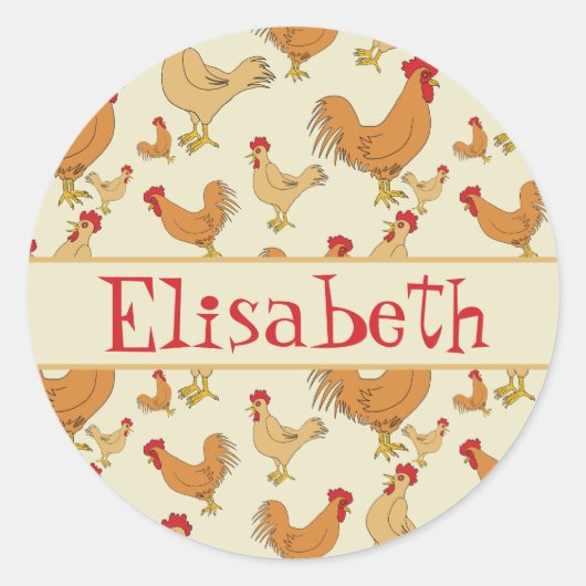 Bruin Chicken Design Personaliseert Ronde Sticker (Voorkant)