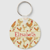 Bruin Chicken Design Personaliseert Sleutelhanger (Voorkant)