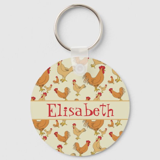Bruin Chicken Design Personaliseert Sleutelhanger (Voorkant)