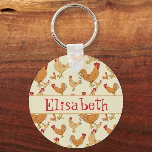 Bruin Chicken Design Personaliseert Sleutelhanger (Voorkant)