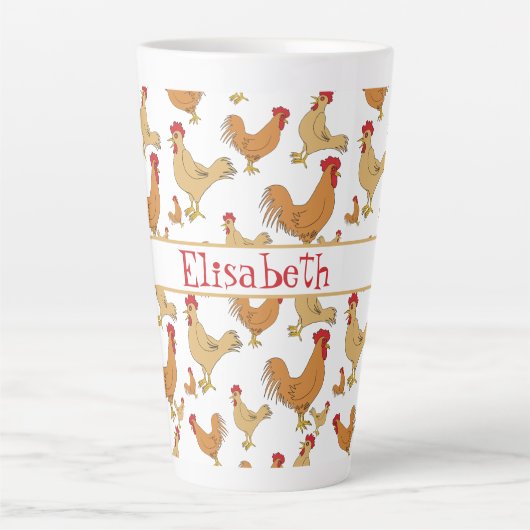 Bruin Chicken Design Persoonlijk Groot Latte Mok (Voorkant)