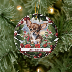 Bruin Chihuahua Puppy Vakantie Aangepaste Kerstmis Keramisch Ornament