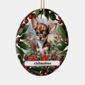 Bruin Chihuahua Puppy Vakantie Aangepaste Kerstmis Keramisch Ornament (Rechts)