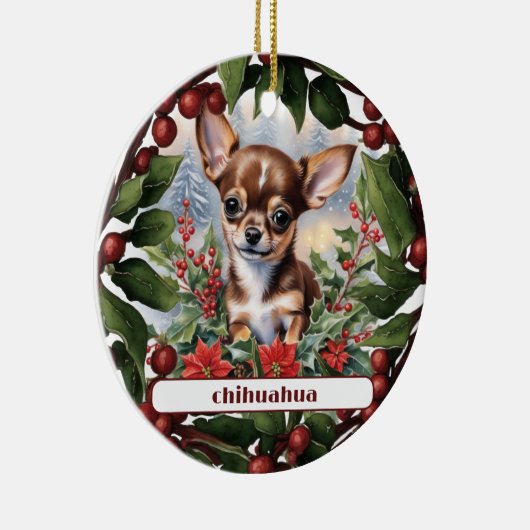 Bruin Chihuahua Puppy Vakantie Aangepaste Kerstmis Keramisch Ornament (Rechts)