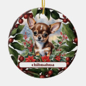 Bruin Chihuahua Puppy Vakantie Aangepaste Kerstmis Keramisch Ornament (Voorkant)