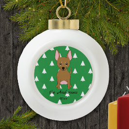 Bruin Chihuahua Witte Kerstbomen Vakantie Keramische Bal Ornament