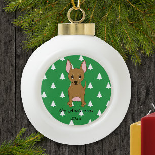 Bruin Chihuahua Witte Kerstbomen Vakantie Keramische Bal Ornament