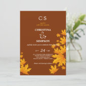 Bruin Classic herfst esdoorn bladeren bruiloft Kaart (Staand voorkant)