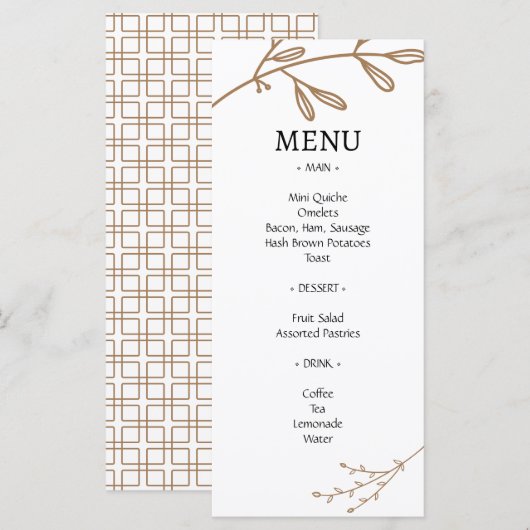 Bruin Classic Natural Foliage Brunch Wedding Menu (Voorkant / Achterkant)