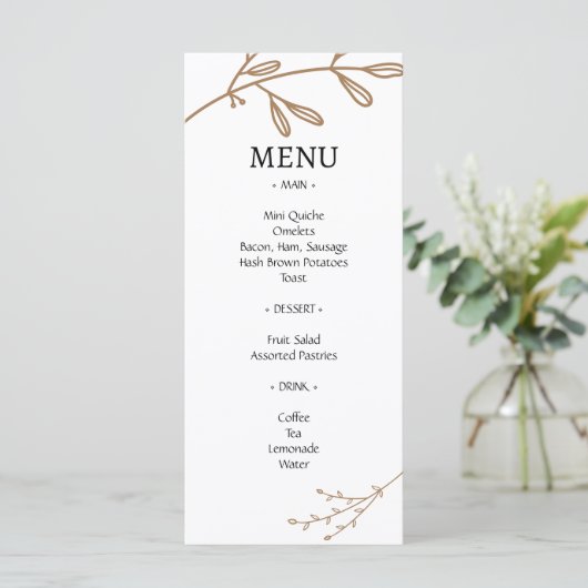 Bruin Classic Natural Foliage Brunch Wedding Menu (Staand voorkant)