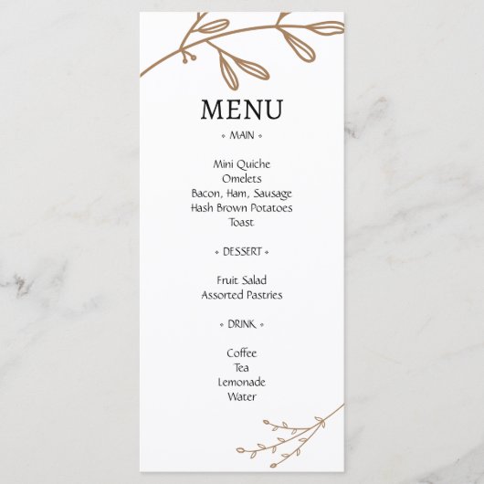 Bruin Classic Natural Foliage Brunch Wedding Menu (Voorkant)