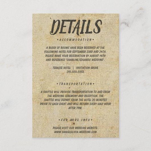 Bruin Classic Wedding Informatiekaartje (Voorkant)