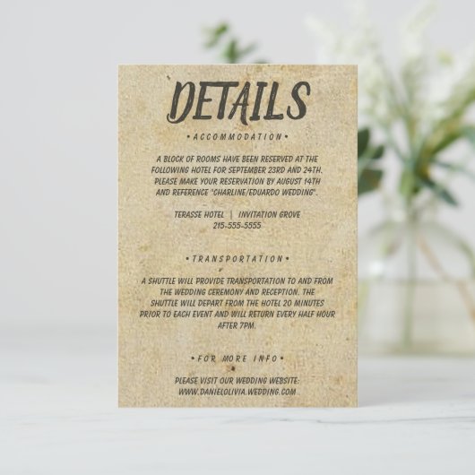 Bruin  Classic Wedding Informatiekaartje (Staand voorkant)