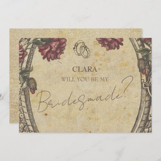 Bruin  Classic Wedding Invitatio Bridesmade Kaart (Voorkant / Achterkant)