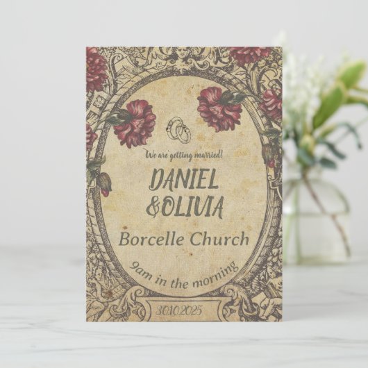 Bruin  Classic Wedding Kaart (Staand voorkant)