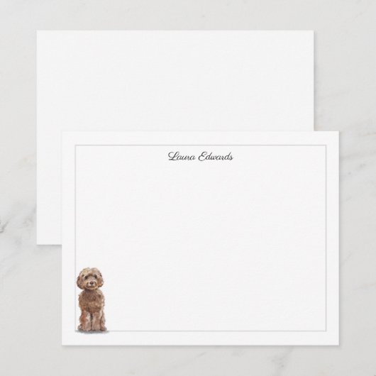 Bruin Cockapoo Grijze Grens Gepersonaliseerd Notitiekaartje (Voorkant / Achterkant)