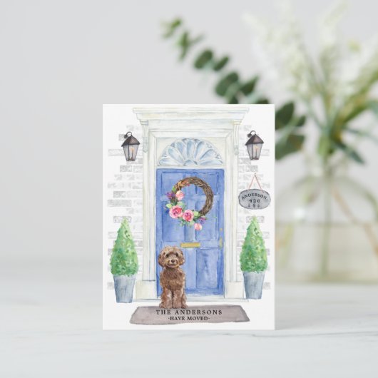 Bruin Cockapoo Moving Announcement Briefkaart (Staand voorkant)