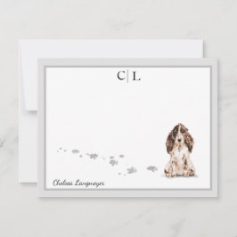Bruin Cocker Spaniel Dog Gray Border Monogram Naam Notitiekaartje