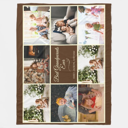 Bruin Collage Grootouder Jubileum Foto Gift Fleece Deken (Voorkant)