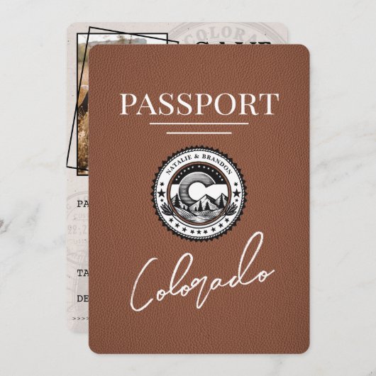 Bruin Colorado Passport Save The Date (Voorkant / Achterkant)