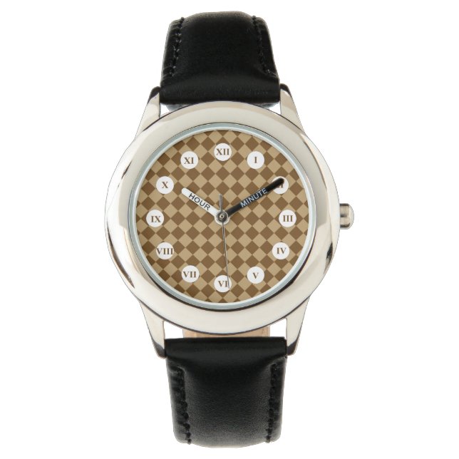 Bruin combinatie diamantpatroon van STaylor Horloge (Voorkant)